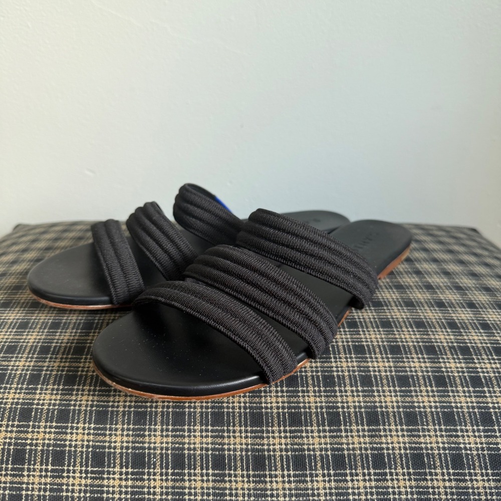 Rothy's The Triple Band Slide Sustainable Knit Flat Sandal Size 6.5 Black